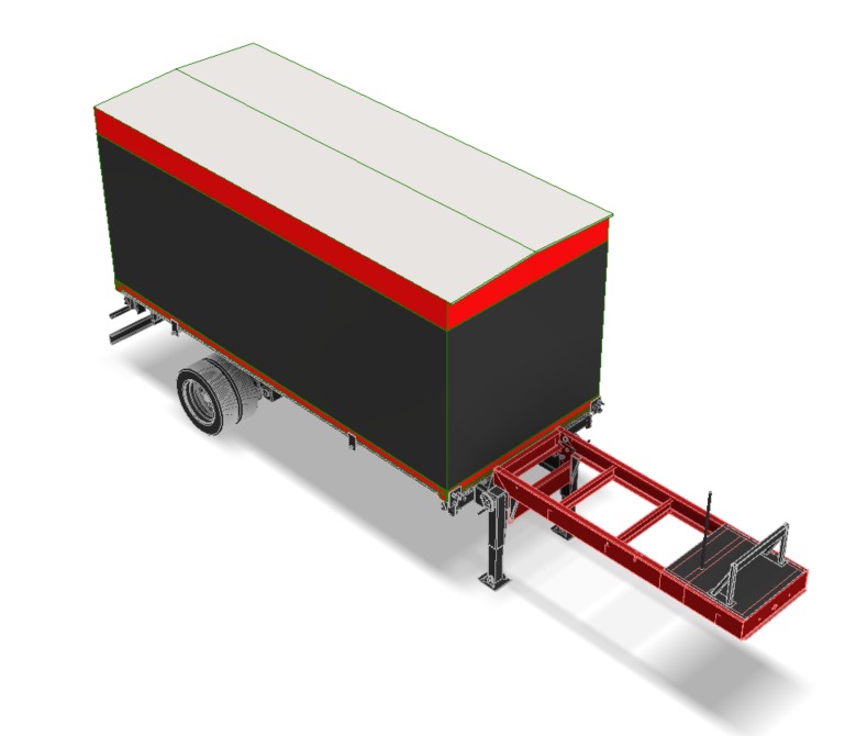 Semirremolque portamódulos Tecnofast — render 3D isométrico